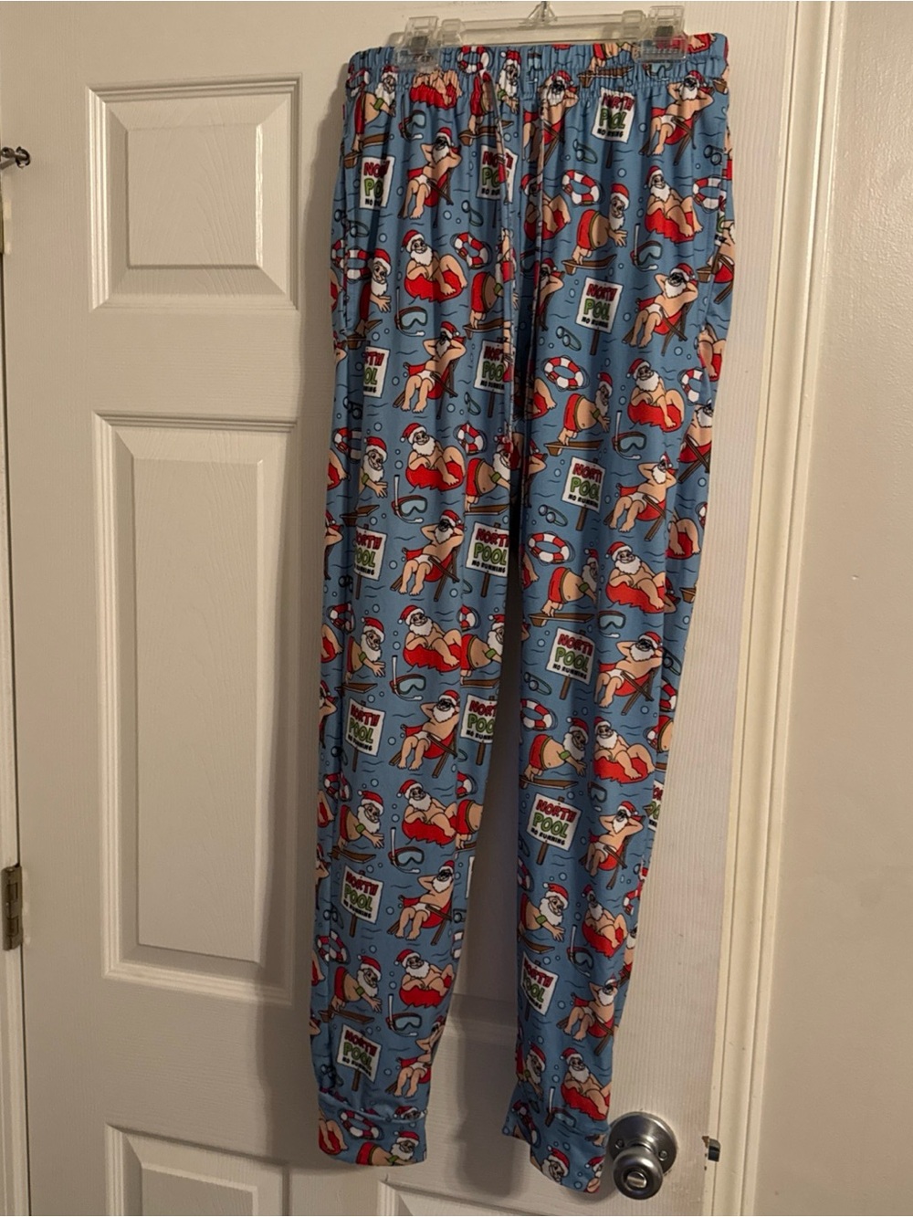 Blue Santa Pool Print Women's Pajama Pants